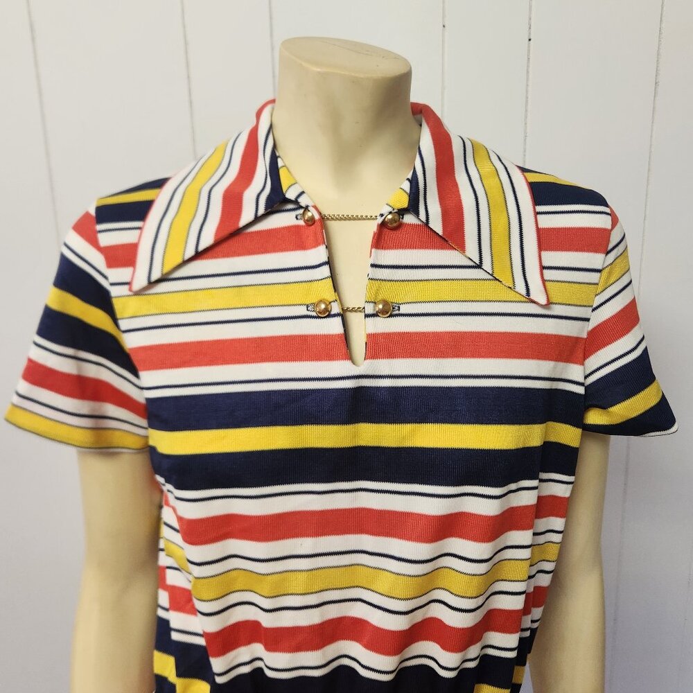 vintage knit dress M Carol Brent c1970 multi color stripe